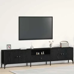 Tv-Meubels*vidaXL TV-kast met lade 200 x 25 x 44 cm Bewerkt hout Zwart eiken