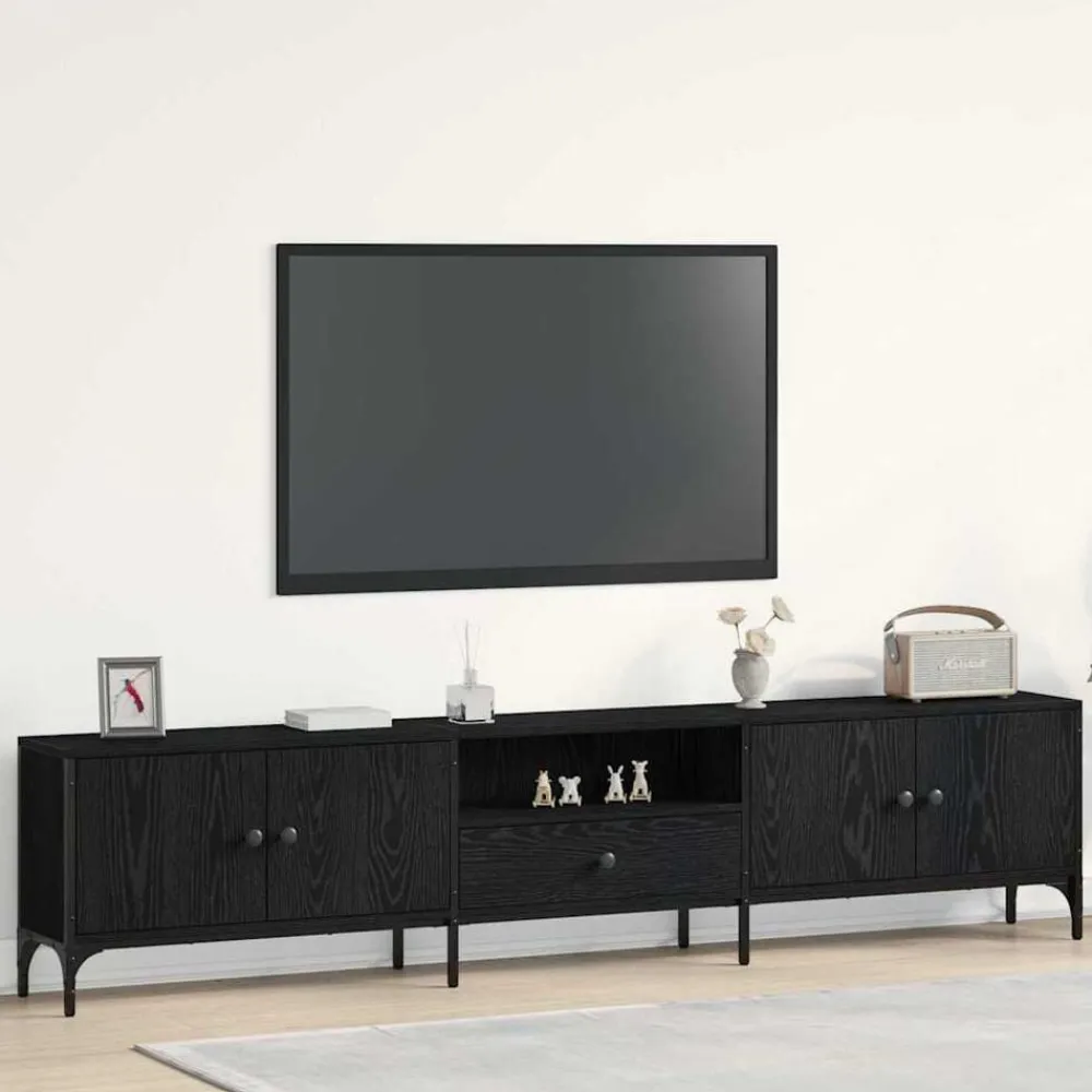 Tv-Meubels*vidaXL TV-kast met lade 200 x 25 x 44 cm Bewerkt hout Zwart eiken
