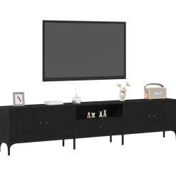 Tv-Meubels*vidaXL TV-kast met lade 200 x 25 x 44 cm Bewerkt hout Zwart eiken