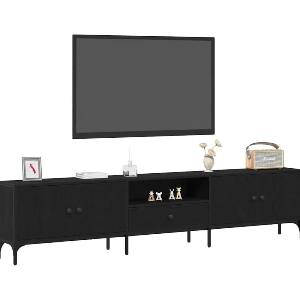 Tv-Meubels*vidaXL TV-kast met lade 200 x 25 x 44 cm Bewerkt hout Zwart eiken
