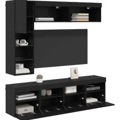 Tv-Meubels*vidaXL TV-kast met LED Wandgemonteerd 7 pcs Zwart Eiken Bewerkt hout