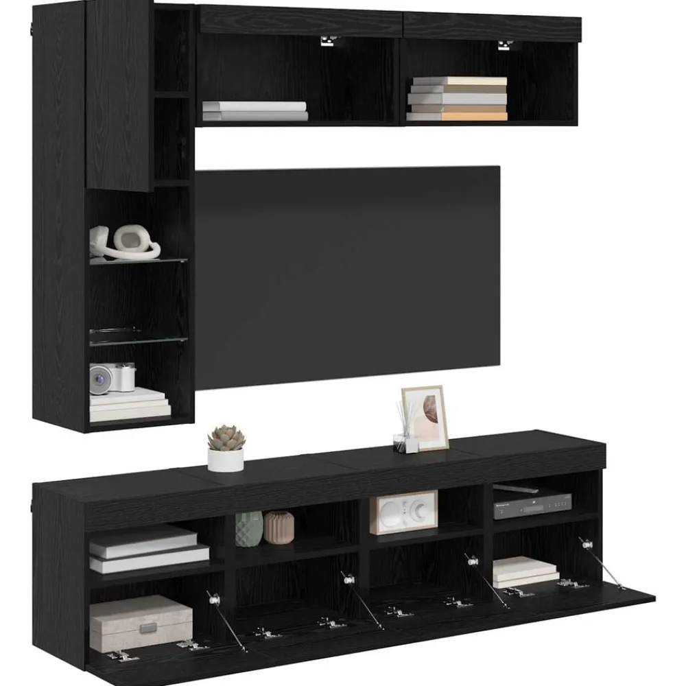 Tv-Meubels*vidaXL TV-kast met LED Wandgemonteerd 7 pcs Zwart Eiken Bewerkt hout