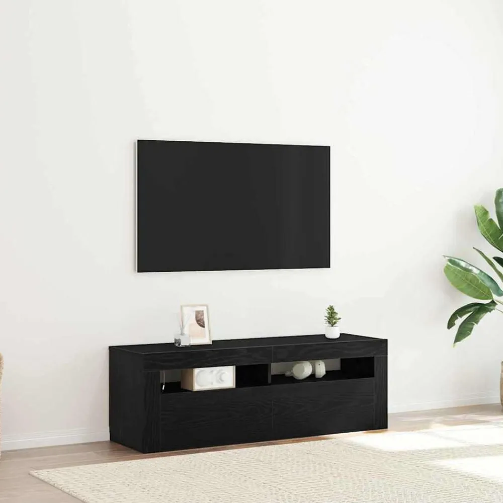 Tv-Meubels*vidaXL TV-kast met LED 120 x 35 x 40 cm Bewerkt hout Zwart eiken