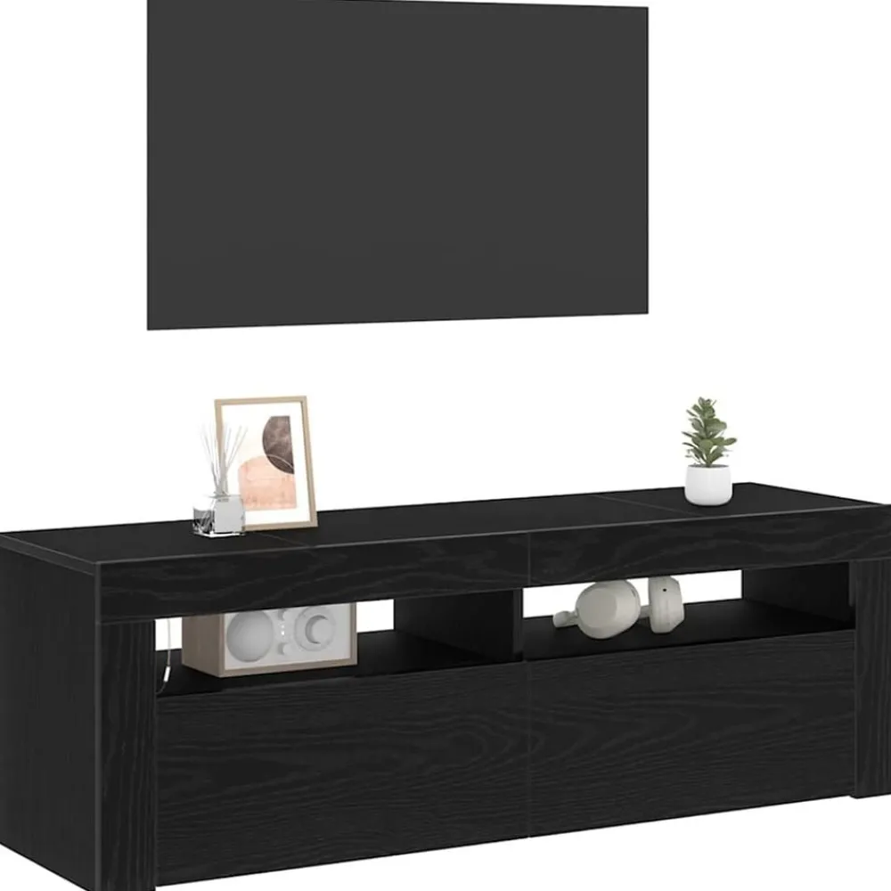 Tv-Meubels*vidaXL TV-kast met LED 120 x 35 x 40 cm Bewerkt hout Zwart eiken