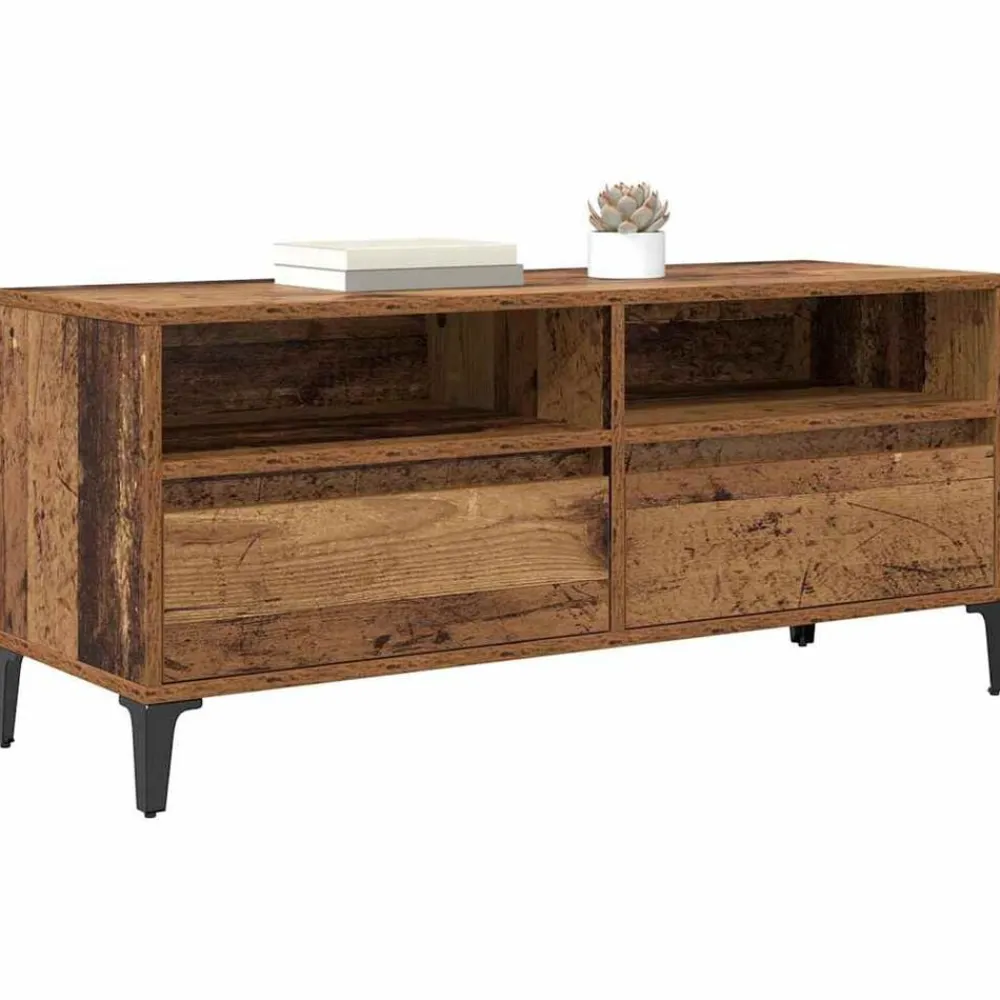Tv-Meubels*vidaXL TV-kast 100 x 34,5 x 44,5 cm Gemonteerd hout en ijzer Oud hout
