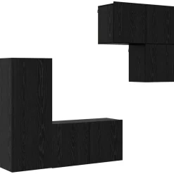 Tv-Meubels*vidaXL TV-kast Wandgemonteerd 4 pcs Zwart Eiken Bewerkt hout
