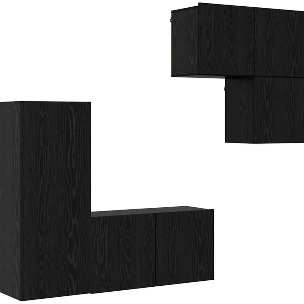 Tv-Meubels*vidaXL TV-kast Wandgemonteerd 4 pcs Zwart Eiken Bewerkt hout