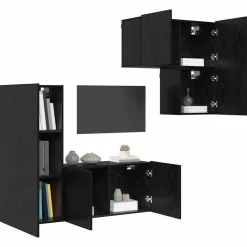 Tv-Meubels*vidaXL TV-kast Wandgemonteerd 4 pcs Zwart Eiken Bewerkt hout