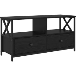 Tv-Meubels*vidaXL TV-kast 90 x 33 x 45 cm Engineered hout en staal Zwart eiken