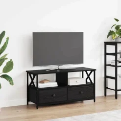 Tv-Meubels*vidaXL TV-kast 90 x 33 x 45 cm Engineered hout en staal Zwart eiken