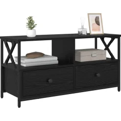 Tv-Meubels*vidaXL TV-kast 90 x 33 x 45 cm Engineered hout en staal Zwart eiken