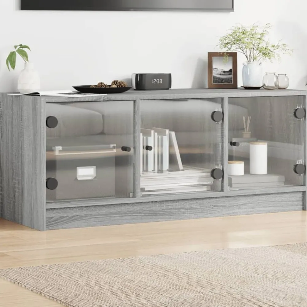Tv-Meubels*vidaXL Tv-meubel met glazen deuren 102x37x42 cm eiken Grijs sonoma