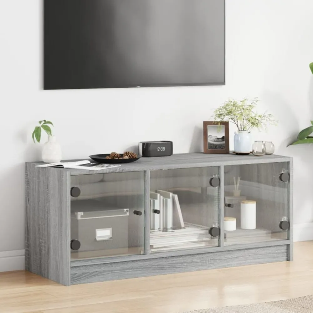 Tv-Meubels*vidaXL Tv-meubel met glazen deuren 102x37x42 cm eiken Grijs sonoma