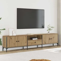 Tv-Meubels*vidaXL Tv-meubel met lade 200x25x44 cm bewerkt hout artisanaal eiken artisanaal eikenkleurig