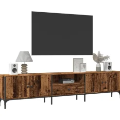 Tv-meubel met lade 200x25x44 cm bewerkt hout kleurig><noscript><img width=