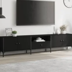 Tv-Meubels*vidaXL Tv-meubel met lade 200x25x44 cm bewerkt hout Zwart