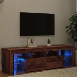 Tv-meubel met LED 140x36,5x40 cm bewerkt hout><noscript><img width=