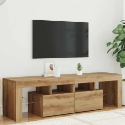Tv-meubel met LED 140x36,5x40 cm bewerkt hout artisanaal eiken>vidaXL Clearance