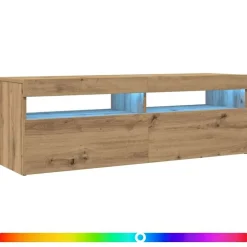 Tv-meubel met LED 120x35x40 cm bewerkt hout artisanaal eiken>vidaXL New