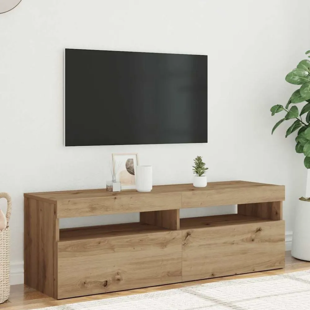 Tv-meubel met LED 120x35x40 cm bewerkt hout artisanaal eiken>vidaXL New