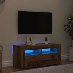 Tv-meubel met LED 90x35x40 cm bewerkt hout><noscript><img width=