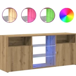 Tv-meubel met LED 120x30x50 cm bewerkt hout artisanaal eiken>vidaXL Outlet