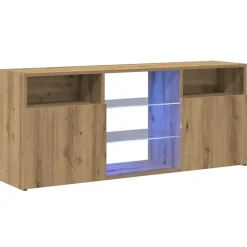 Tv-meubel met LED 120x30x50 cm bewerkt hout artisanaal eiken><noscript><img width=