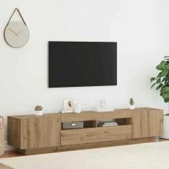 Tv-meubel met LED 200x35x40 cm bewerkt hout artisanaal eiken>vidaXL Clearance