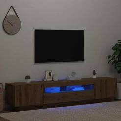 Tv-meubel met LED 200x35x40 cm bewerkt hout artisanaal eiken><noscript><img width=