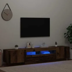 Tv-meubel met LED 200x35x40 cm bewerkt hout><noscript><img width=