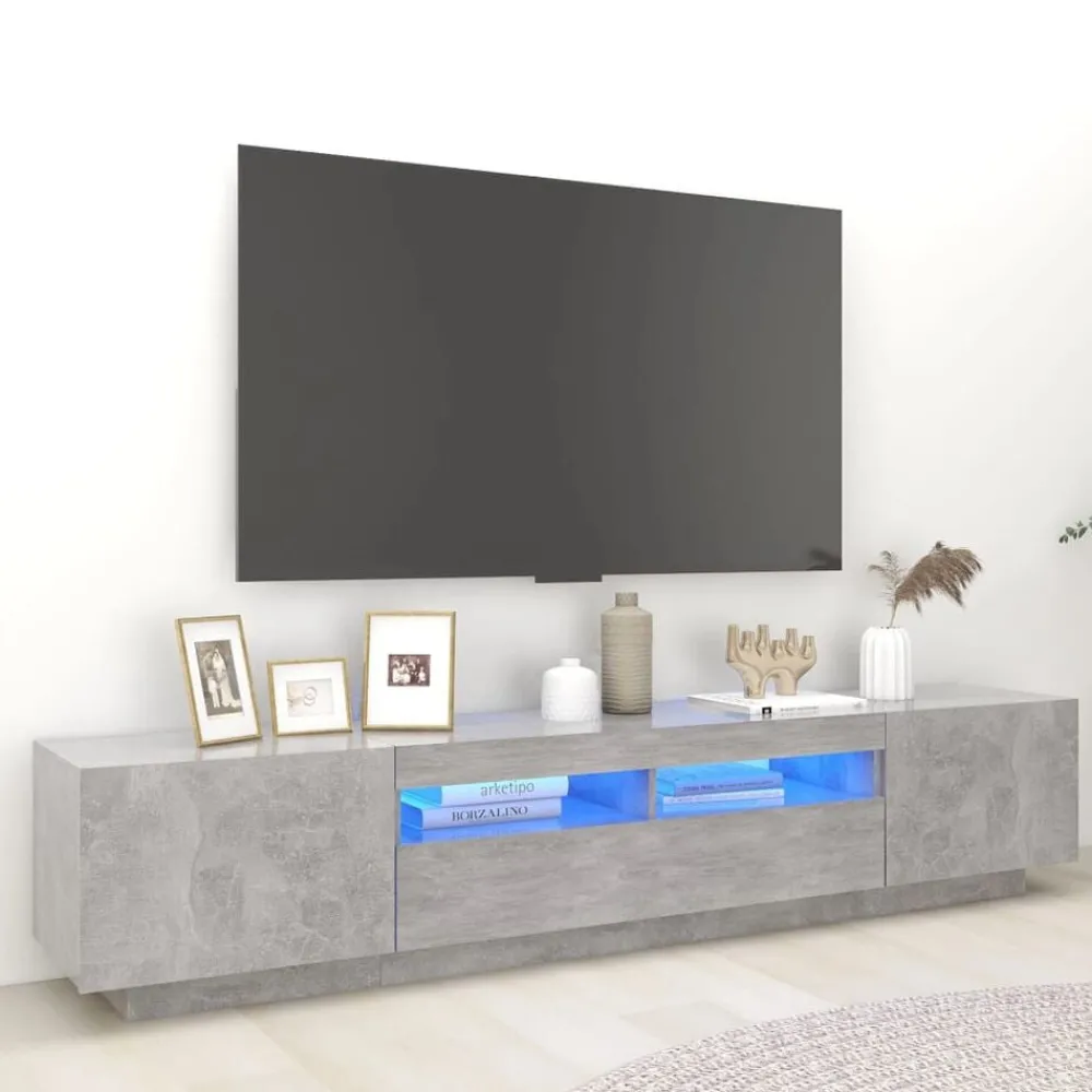 Tv-Meubels*vidaXL Tv-meubel met LED-verlichting 200x35x40 cm Betongrijs