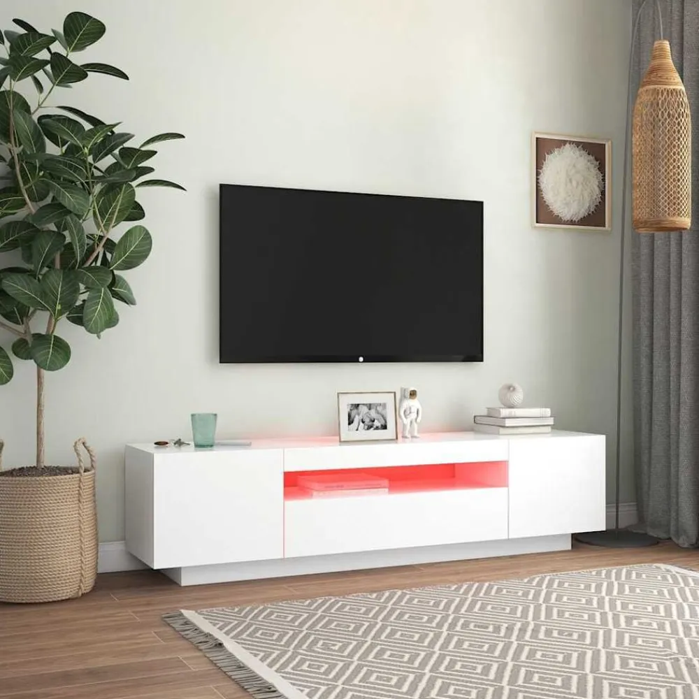 Tv-Meubels*vidaXL Tv-meubel met LED-verlichting 160x35x40 cm Wit