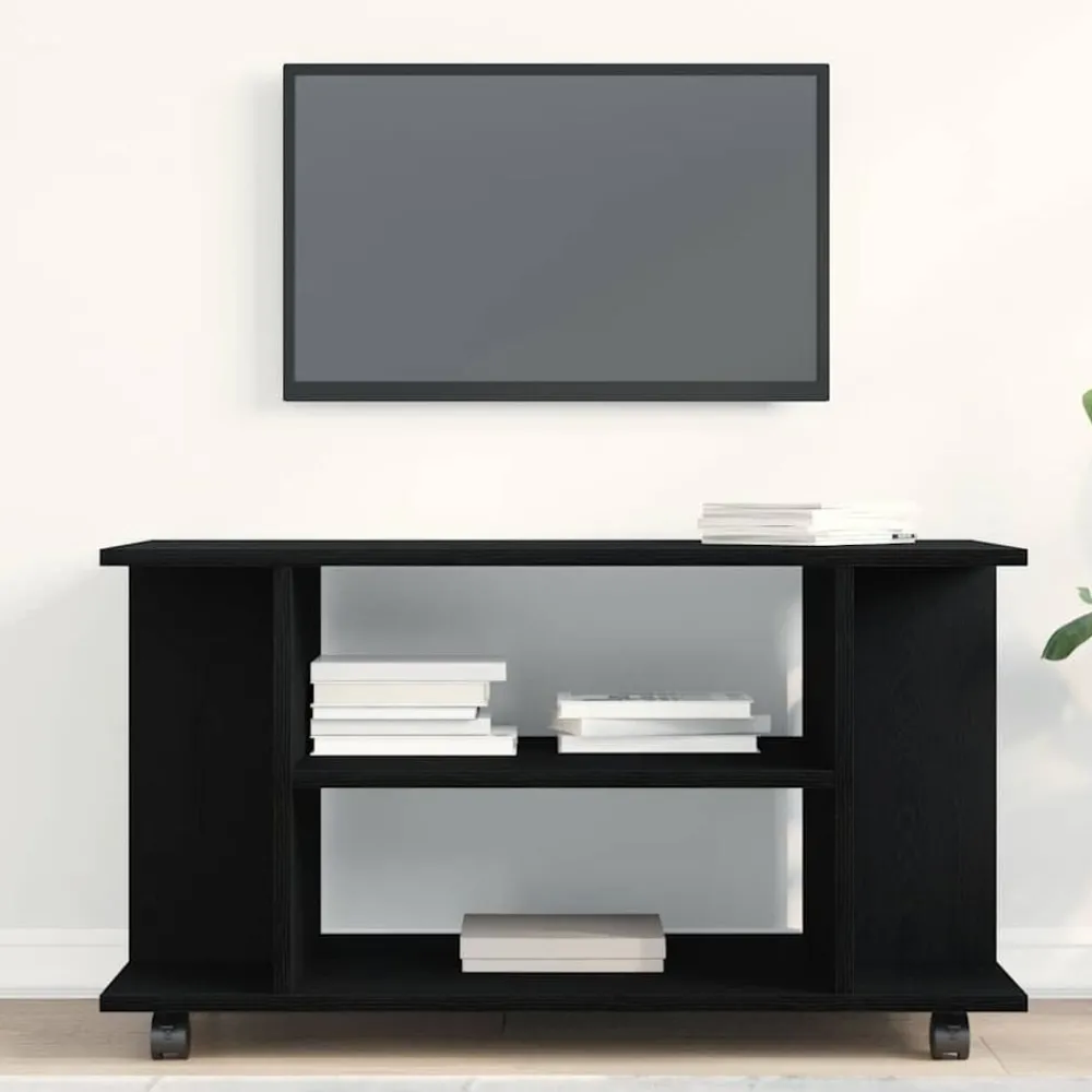 TV-meubel met wielen Zwarte eik 80x40x45 cm Engineered Wood>vidaXL Best