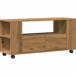 Tv-Meubels*vidaXL Tv-meubel met wielen 102x34,5x43 cm hout artisanaal eiken artisanaal eikenkleurig