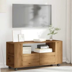 Tv-Meubels*vidaXL Tv-meubel met wielen 102x34,5x43 cm hout artisanaal eiken artisanaal eikenkleurig