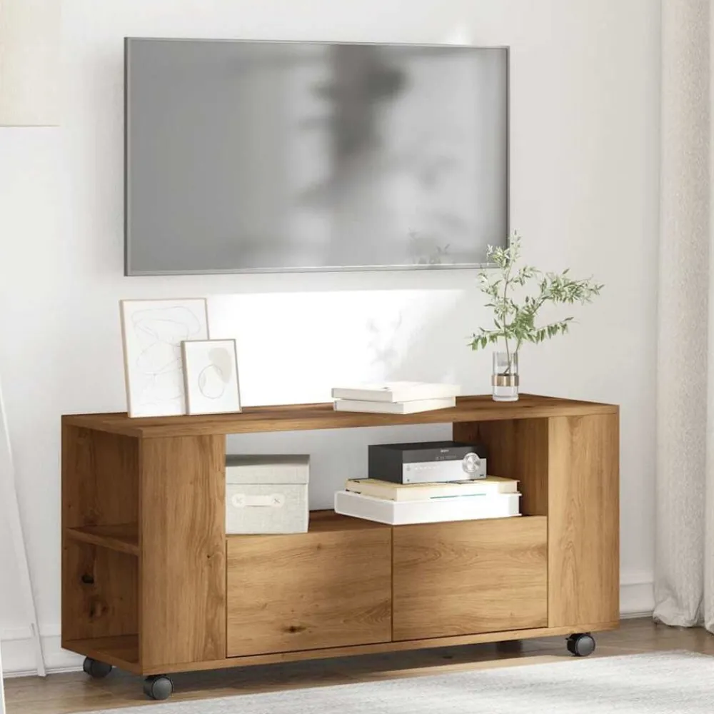 Tv-Meubels*vidaXL Tv-meubel met wielen 102x34,5x43 cm hout artisanaal eiken artisanaal eikenkleurig