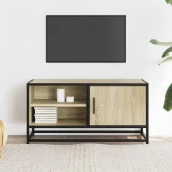 Tv-meubel 80x34,5x40 cm bewerkt hout metaal kleurig><noscript><img width=