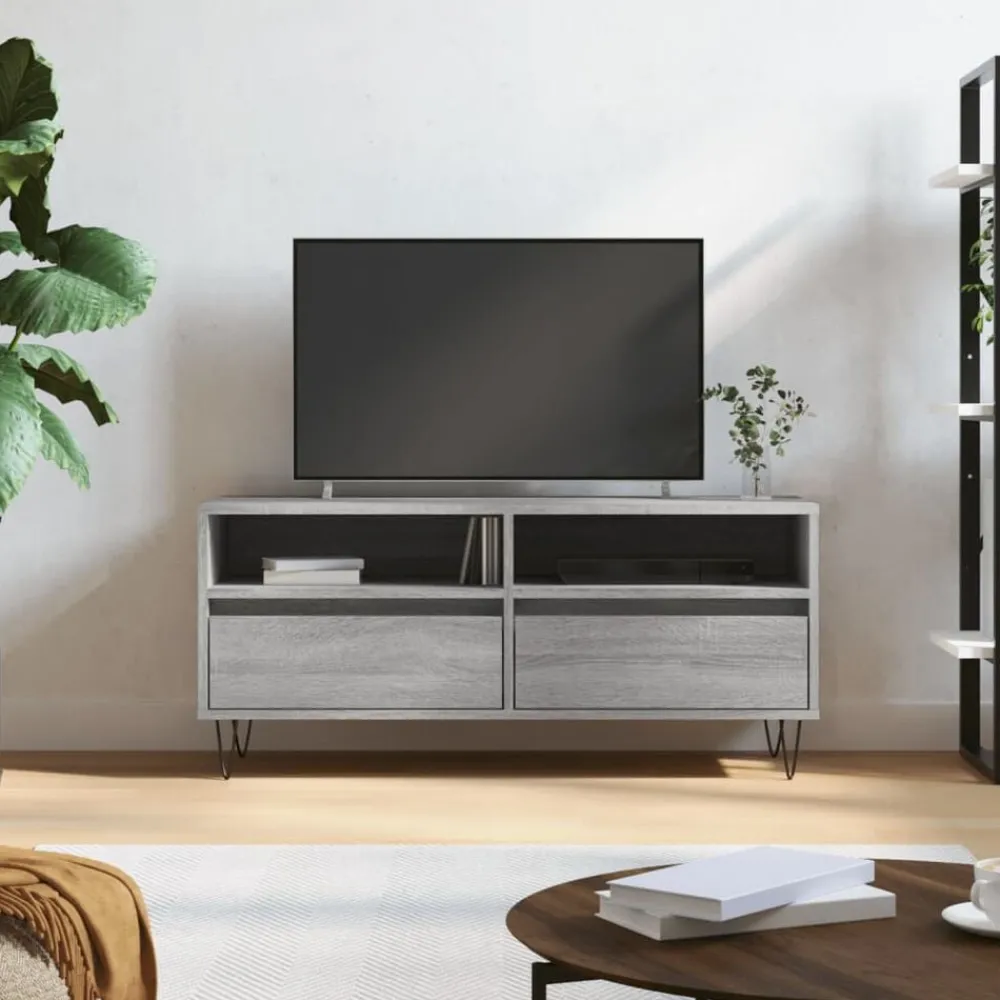Tv-Meubels*vidaXL Tv-meubel 100x34,5x44,5 cm bewerkt hout eikenkleur Grijs sonoma