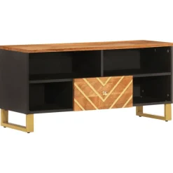Tv-meubel 100x33,5x46 cm massief mangohout bruin en zwart>vidaXL Outlet