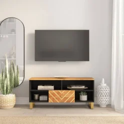 Tv-meubel 100x33,5x46 cm massief mangohout bruin en zwart>vidaXL Outlet