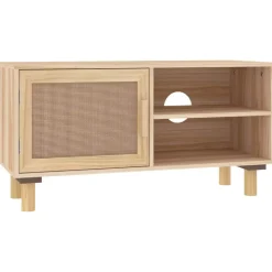 Tv-Meubels*vidaXL Tv-meubel 80x30x40 cm massief grenenhout en rattan Bruin