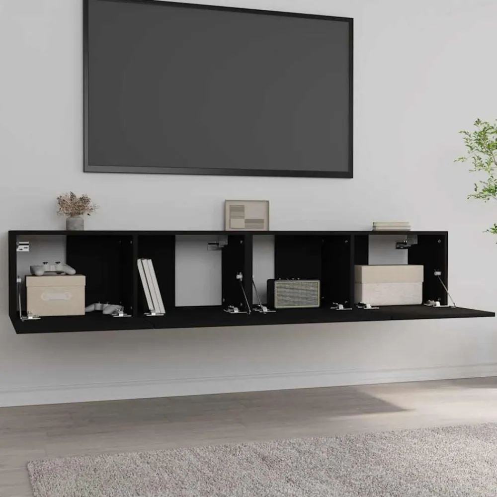 Tv-Meubels*vidaXL Tv-meubelen 2 st 80x30x30 cm bewerkt hout Zwart