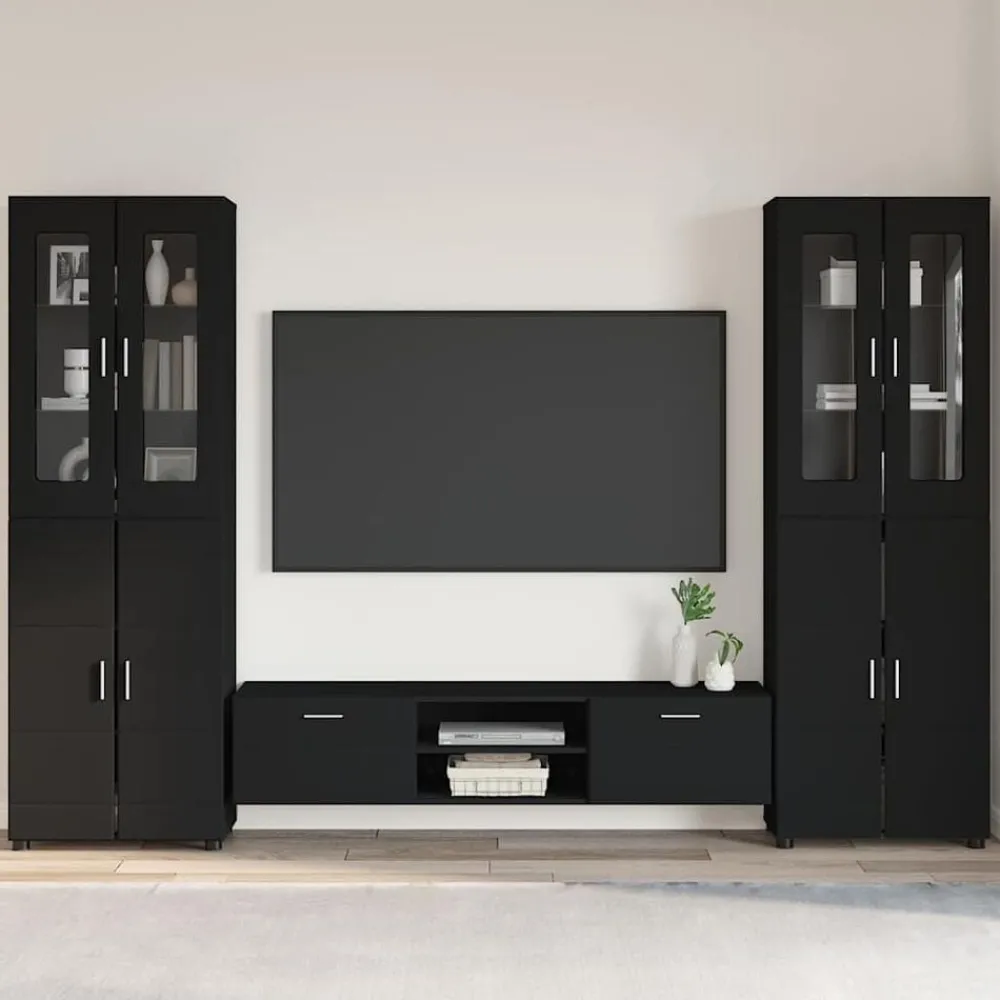 Meubelsets*vidaXL Tv-meubelset met lade met plank FLORIN 3 pcs Bewerkt hout Zwart