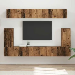 Tv-meubelset Wandgemonteerd 5 pcs Oudhout Bewerkt hout>vidaXL New