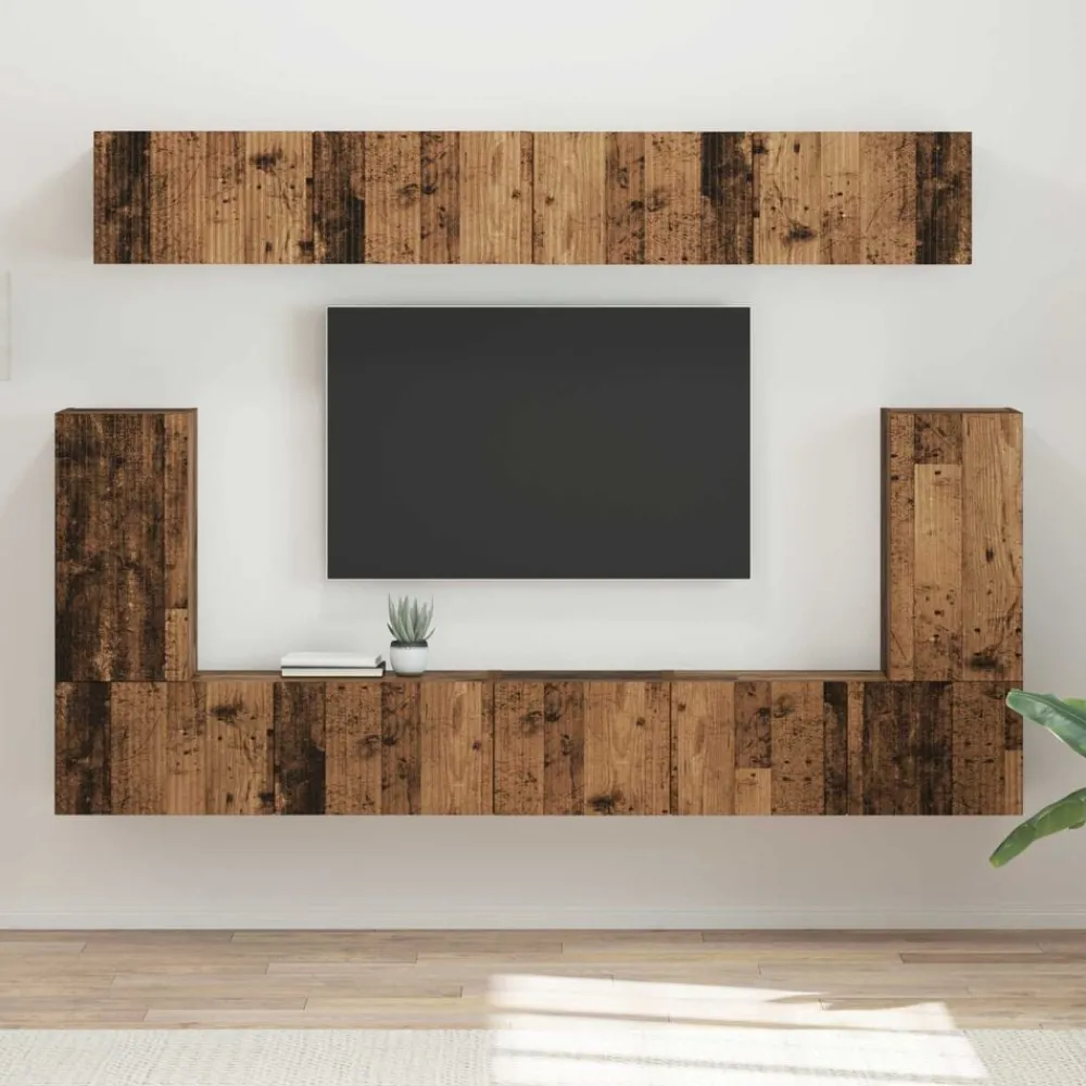 Tv-meubelset Wandgemonteerd 5 pcs Oudhout Bewerkt hout>vidaXL New