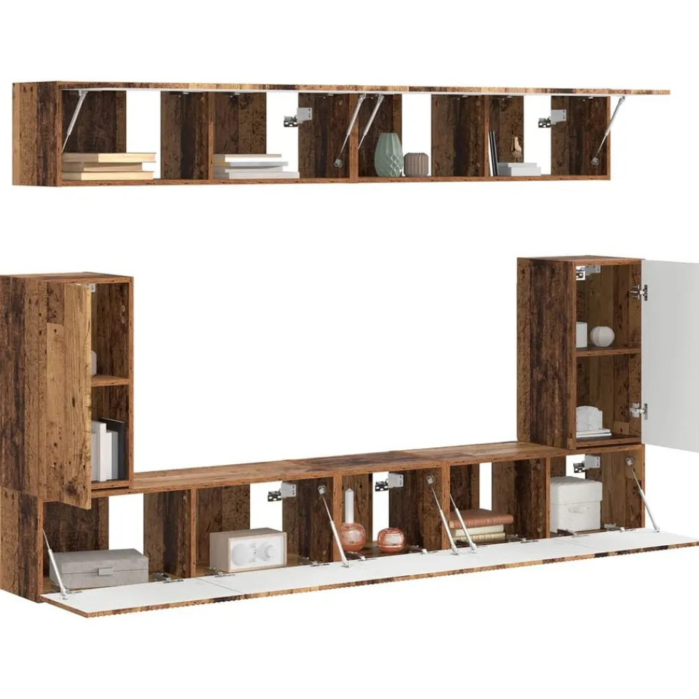 Tv-meubelset Wandgemonteerd 5 pcs Oudhout Bewerkt hout>vidaXL New