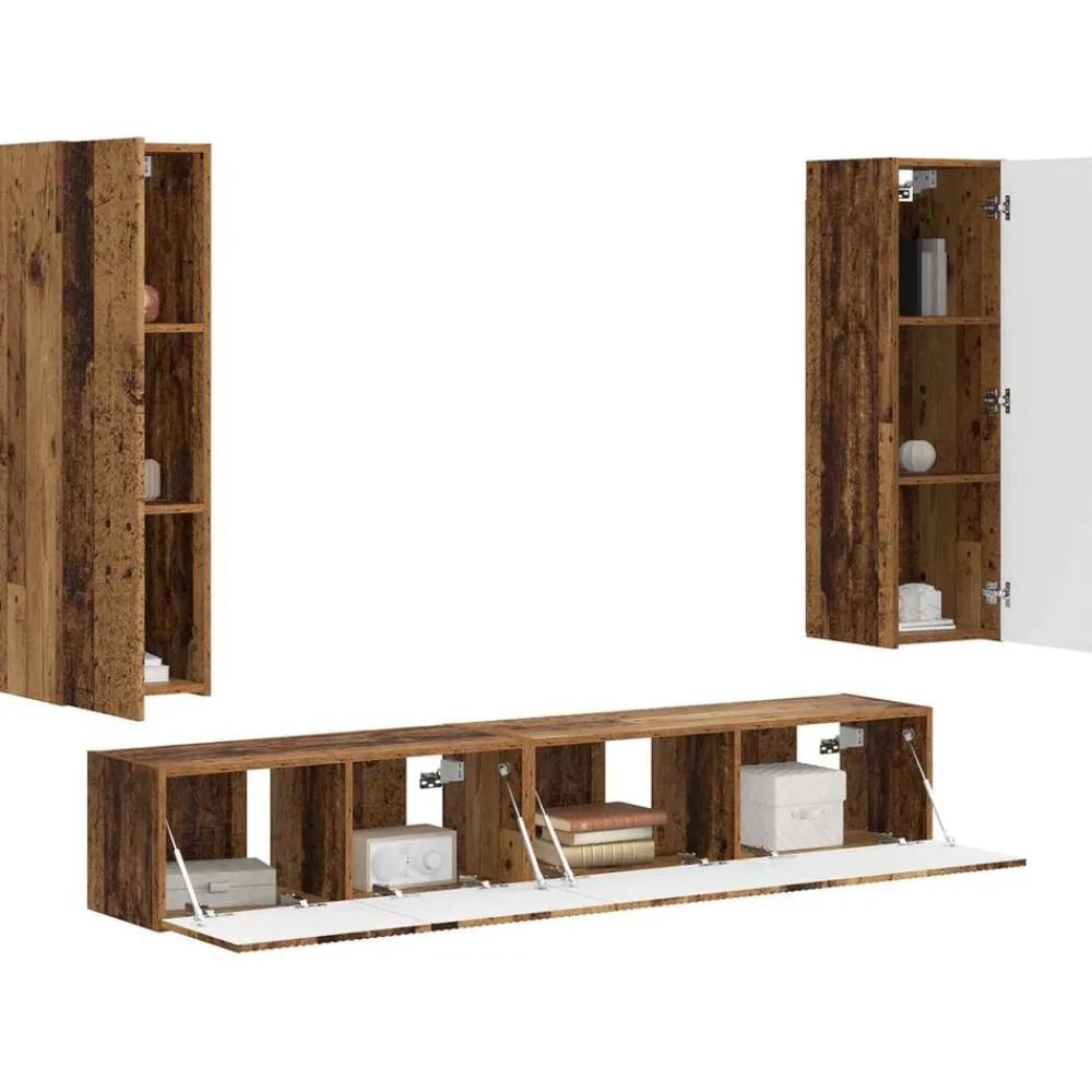 Tv-meubelset Wandgemonteerd 3 pcs Oudhout Bewerkt hout>vidaXL Clearance