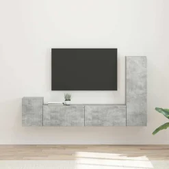 Tv-Meubels*vidaXL Tv-meubelset Wandgemonteerd 4 pcs Beton Grijs Bewerkt hout Betongrijs