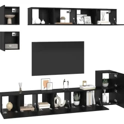 Tv-Meubels*vidaXL Tv-meubelset Wandgemonteerd 8 pcs Bewerkt hout Zwart eiken
