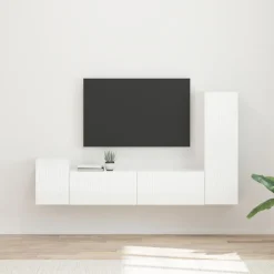Tv-Meubels*vidaXL Tv-meubelset Wandgemonteerd 4 pcs Bewerkt hout Hoogglans wit